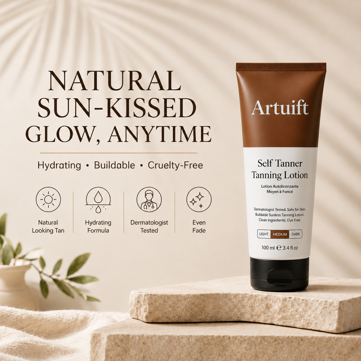🔥 Last Day! Buy 1 Get 1 Free – Artuift Self Tanner Body Lotion | Natural Glow Sunless Tanning Cream
