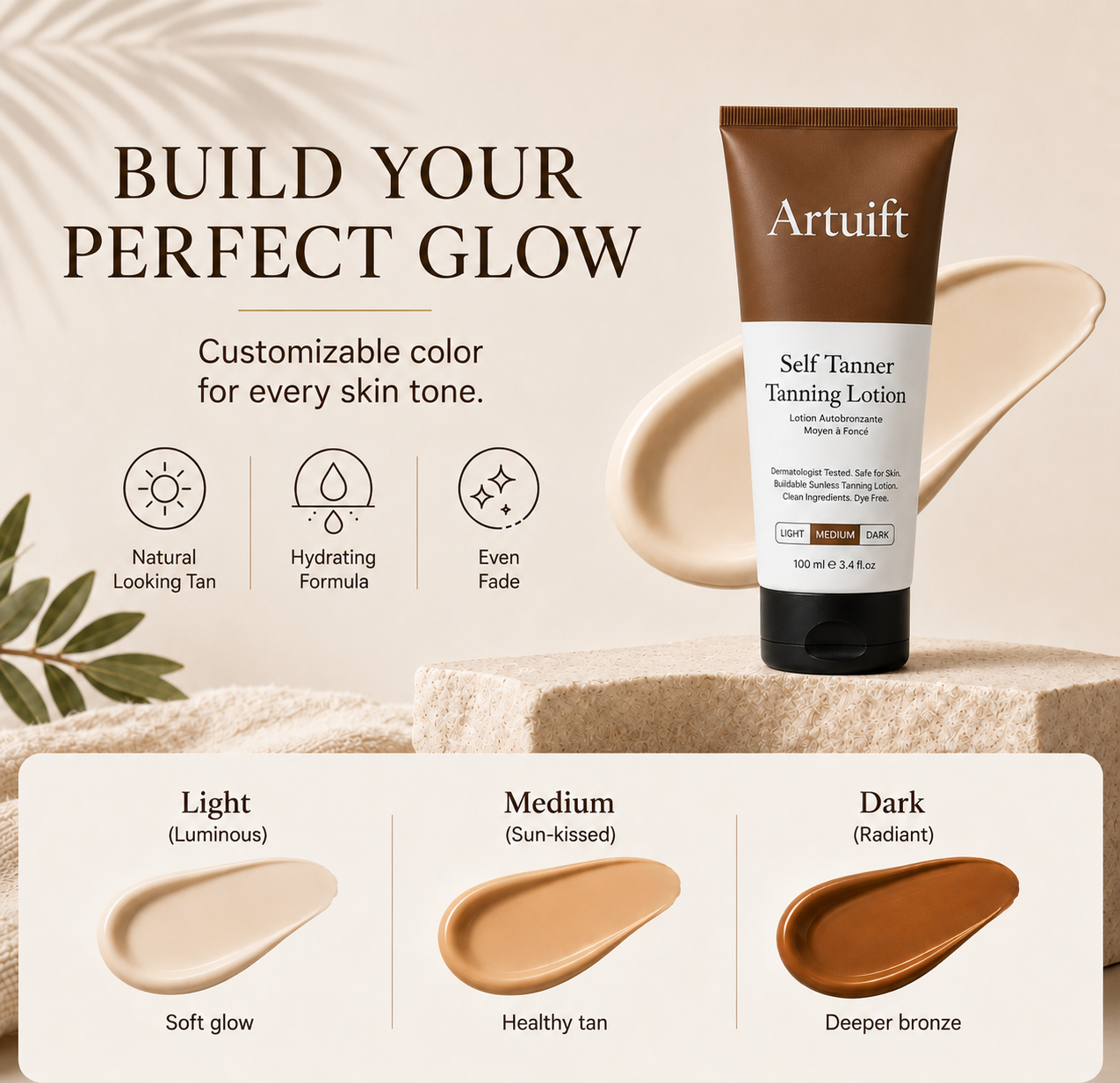 🔥 Last Day! Buy 1 Get 1 Free – Artuift Self Tanner Body Lotion | Natural Glow Sunless Tanning Cream