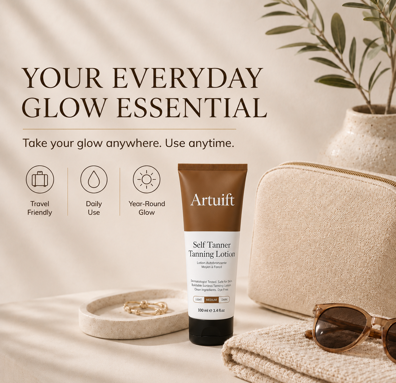 🔥 Last Day! Buy 1 Get 1 Free – Artuift Self Tanner Body Lotion | Natural Glow Sunless Tanning Cream