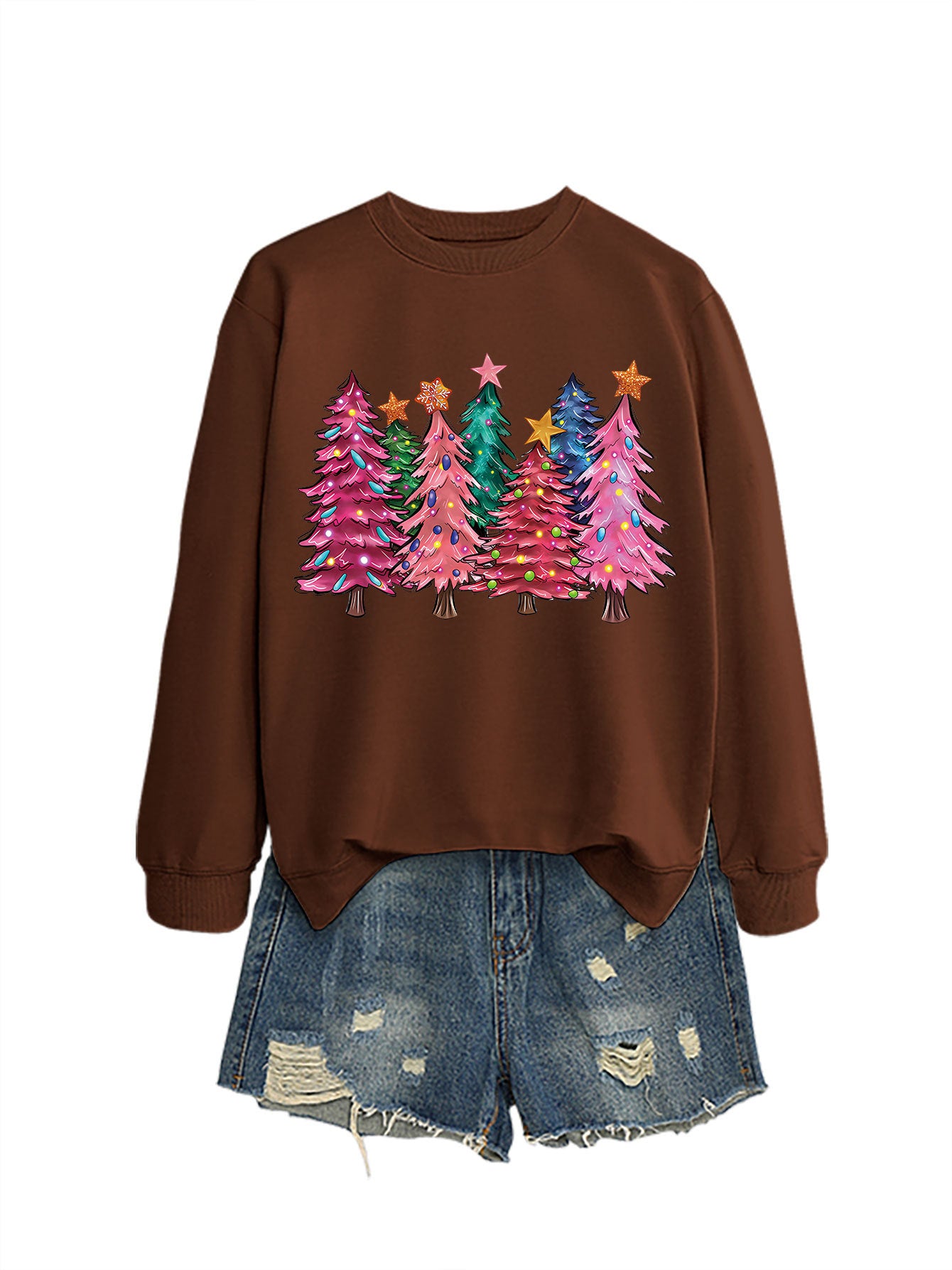 Seven Pink Christmas Trees Autumn/Winter Round Neck Hoodie