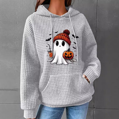 Waffle hooded long sleeved Halloween printed hoodie
