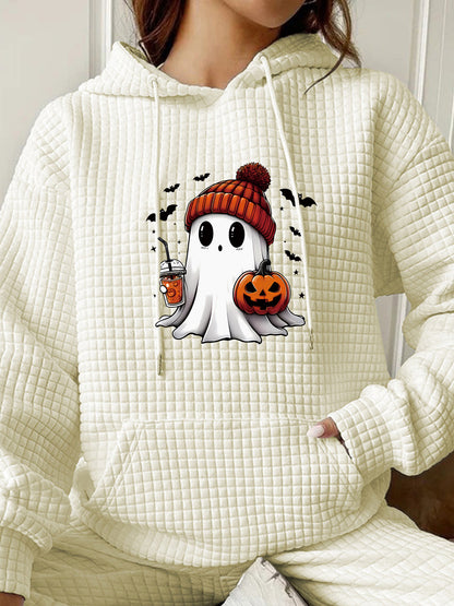 Waffle hooded long sleeved Halloween printed hoodie