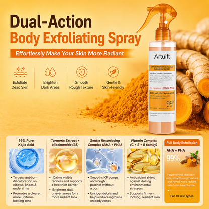 Artuift Keratin Turmeric Spray |✨ Spray. Rub. Watch Dead Skin Away. Reveal Smoother, Brighter Skin With Turmeric + Kojic Acid Power