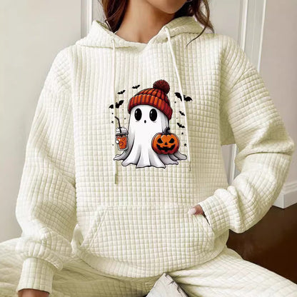 Waffle hooded long sleeved Halloween printed hoodie