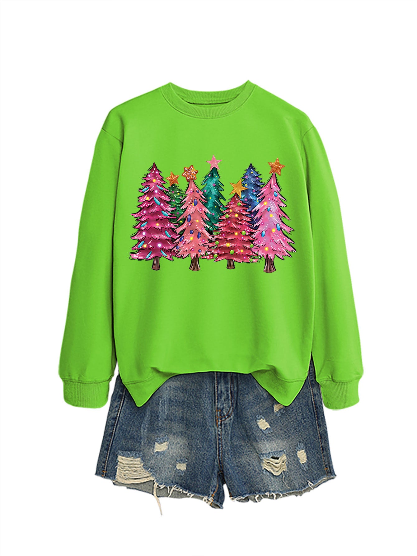 Seven Pink Christmas Trees Autumn/Winter Round Neck Hoodie