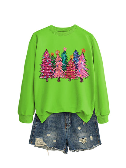 Seven Pink Christmas Trees Autumn/Winter Round Neck Hoodie