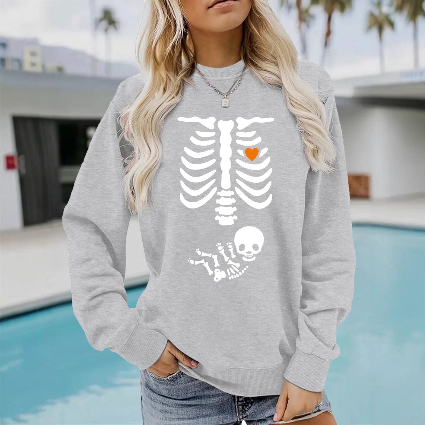 Halloween Witch Brewing Printed Loose Bottom Long Sleeve Oversized Hoodie