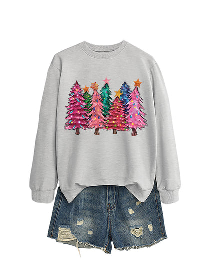 Seven Pink Christmas Trees Autumn/Winter Round Neck Hoodie