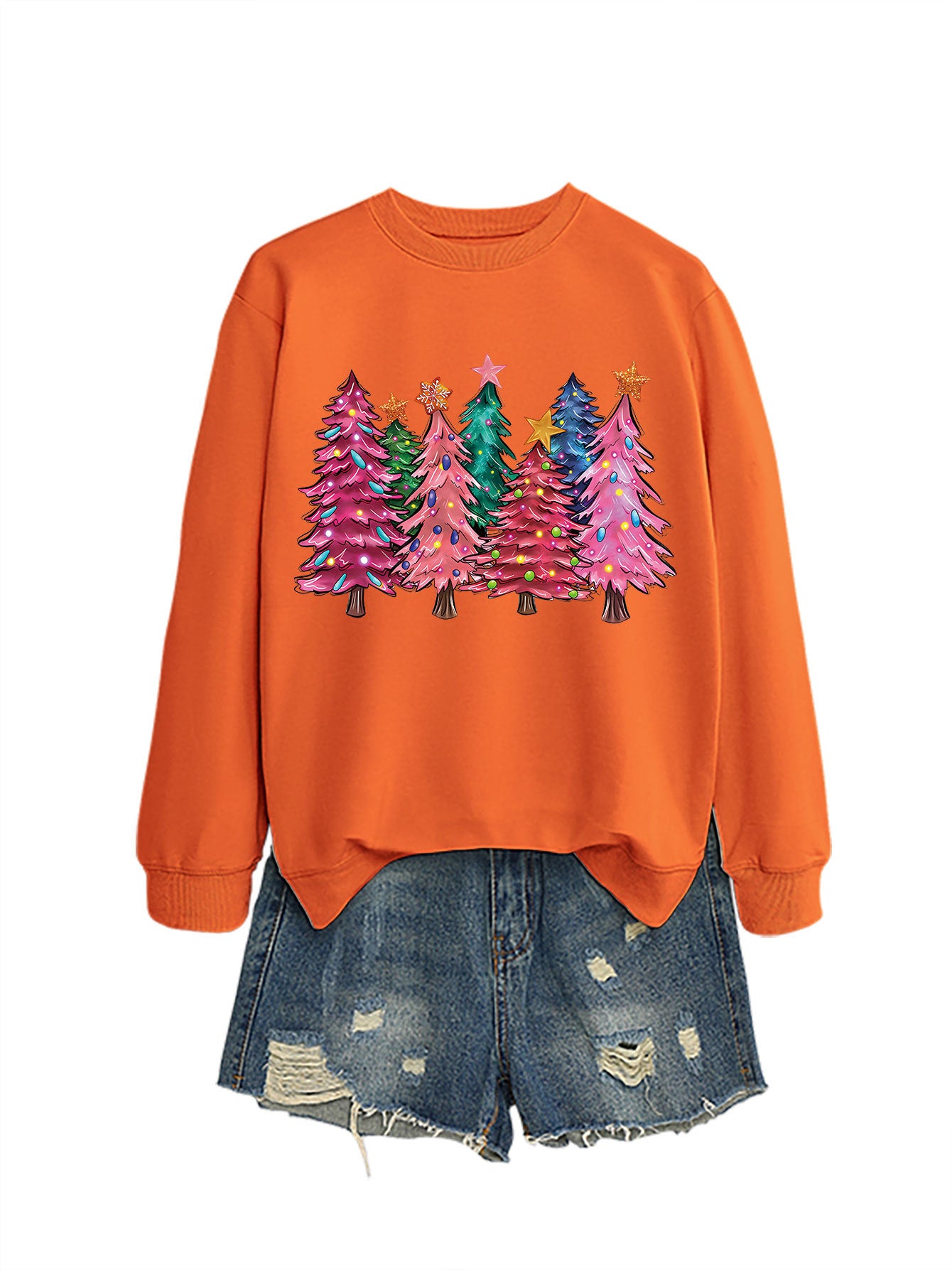 Seven Pink Christmas Trees Autumn/Winter Round Neck Hoodie