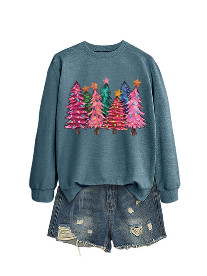 Seven Pink Christmas Trees Autumn/Winter Round Neck Hoodie