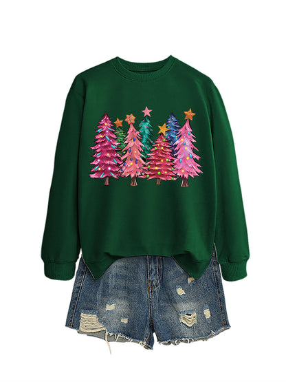 Seven Pink Christmas Trees Autumn/Winter Round Neck Hoodie