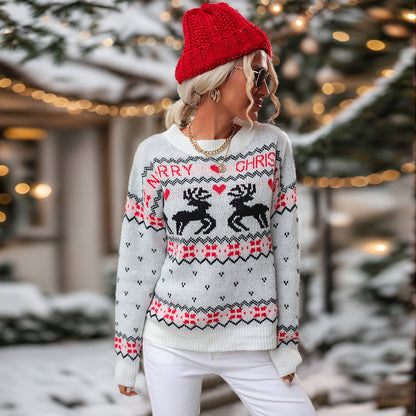 Women's knitted long sleeved pullover round neck Christmas sweater