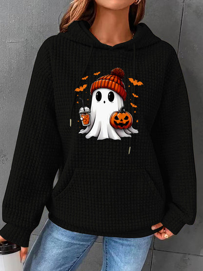 Waffle hooded long sleeved Halloween printed hoodie