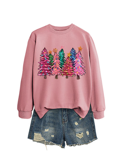 Seven Pink Christmas Trees Autumn/Winter Round Neck Hoodie