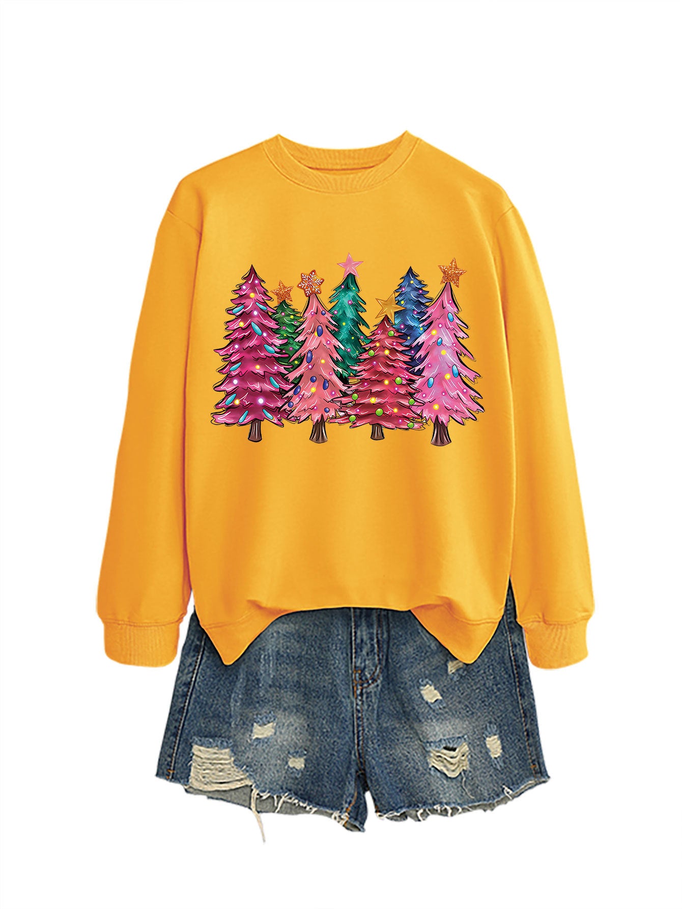 Seven Pink Christmas Trees Autumn/Winter Round Neck Hoodie