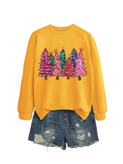 Seven Pink Christmas Trees Autumn/Winter Round Neck Hoodie