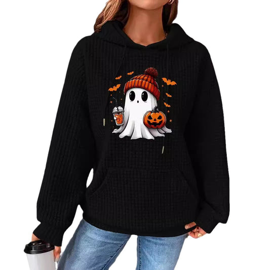 Waffle hooded long sleeved Halloween printed hoodie