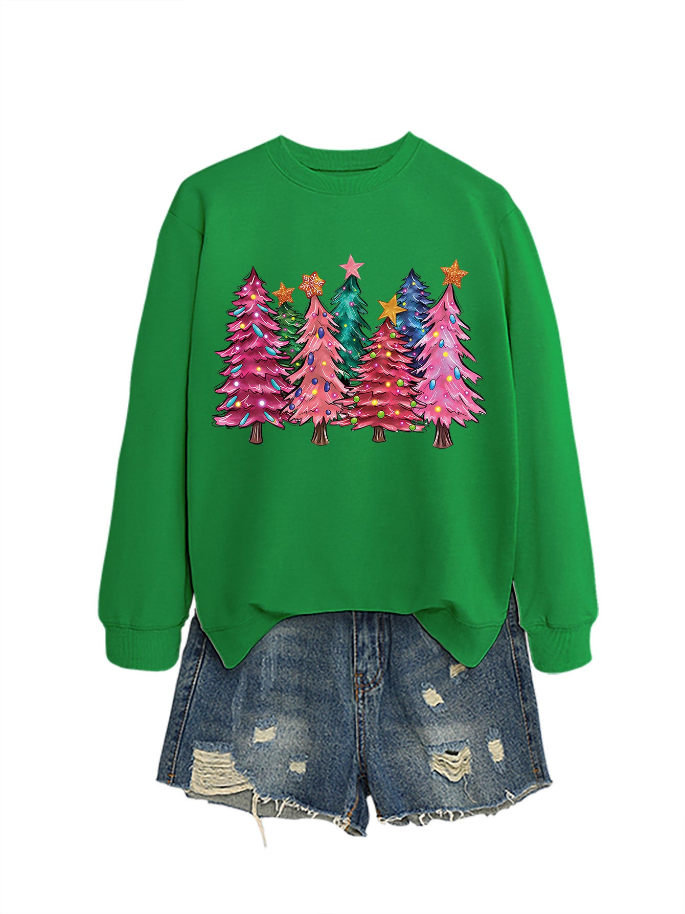 Seven Pink Christmas Trees Autumn/Winter Round Neck Hoodie