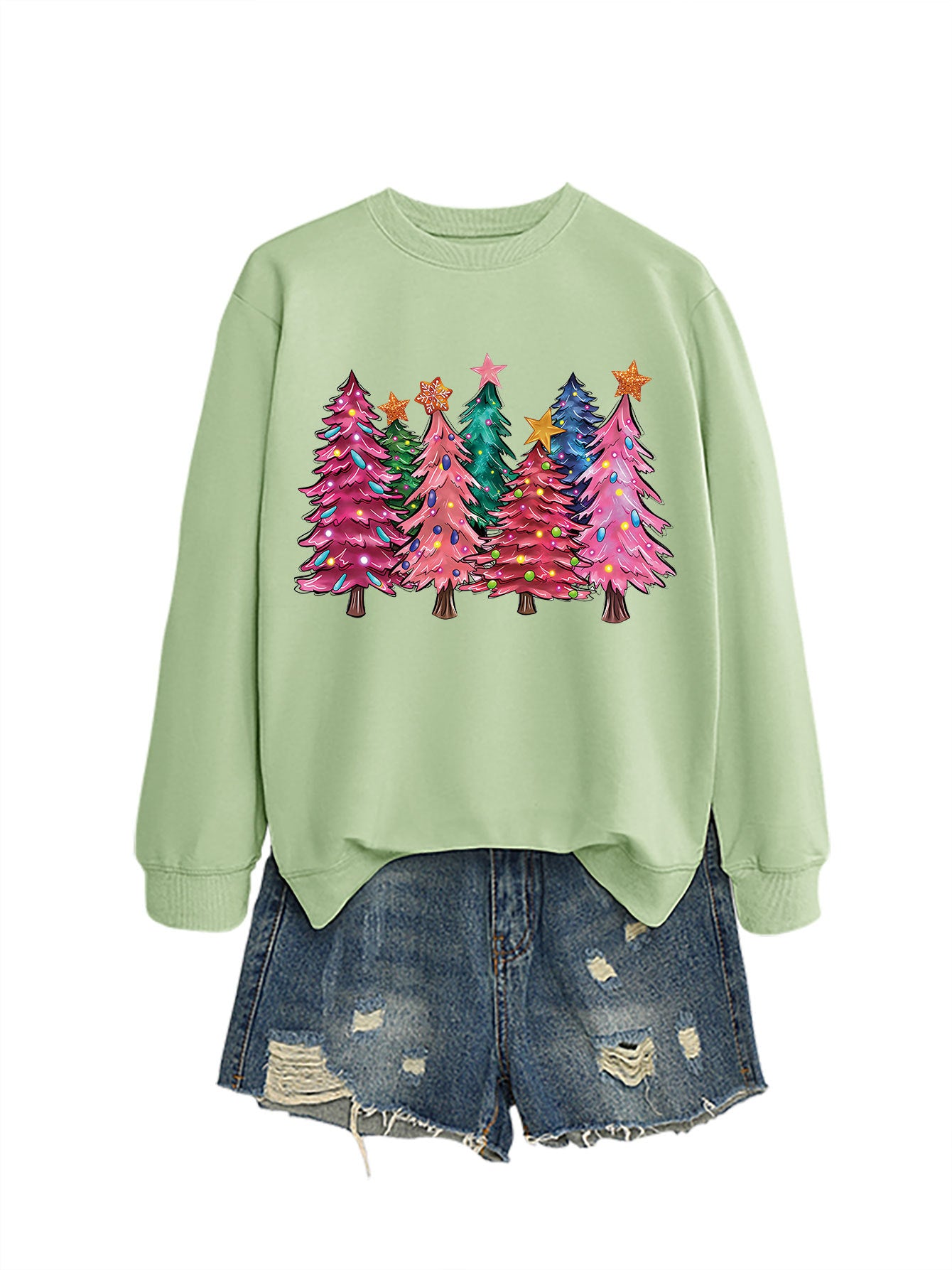 Seven Pink Christmas Trees Autumn/Winter Round Neck Hoodie