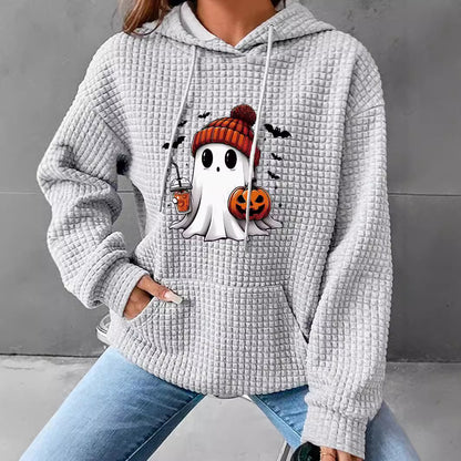 Waffle hooded long sleeved Halloween printed hoodie