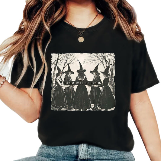 Girl is girl pattern round neck short sleeved shirt