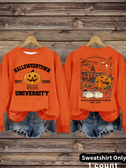 Long sleeved sweatshirt with Halloween pumpkin pattern sweatshirt