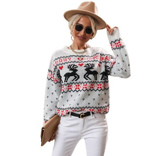 Women's knitted long sleeved pullover round neck Christmas sweater