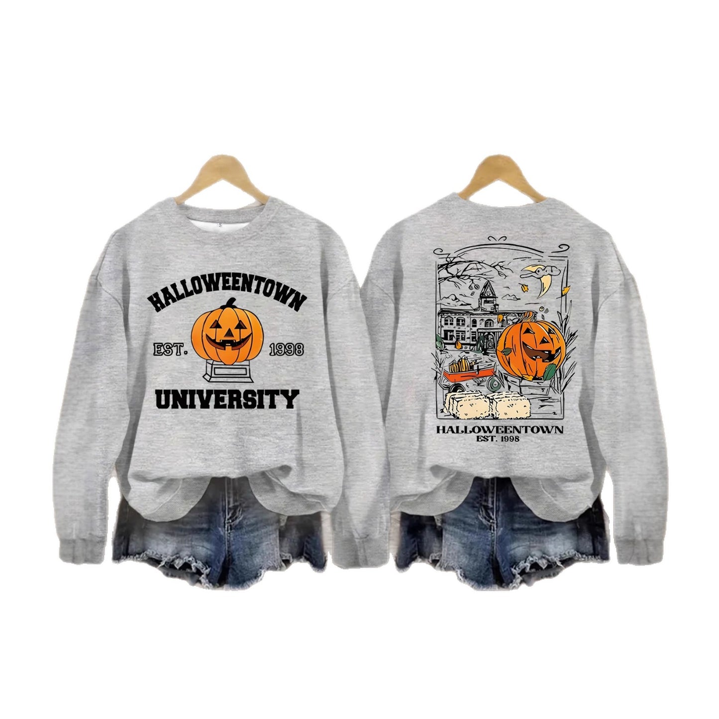 Long sleeved sweatshirt with Halloween pumpkin pattern sweatshirt