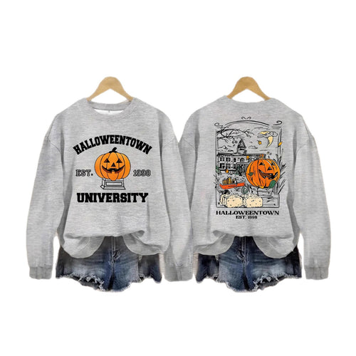 Long sleeved sweatshirt with Halloween pumpkin pattern sweatshirt