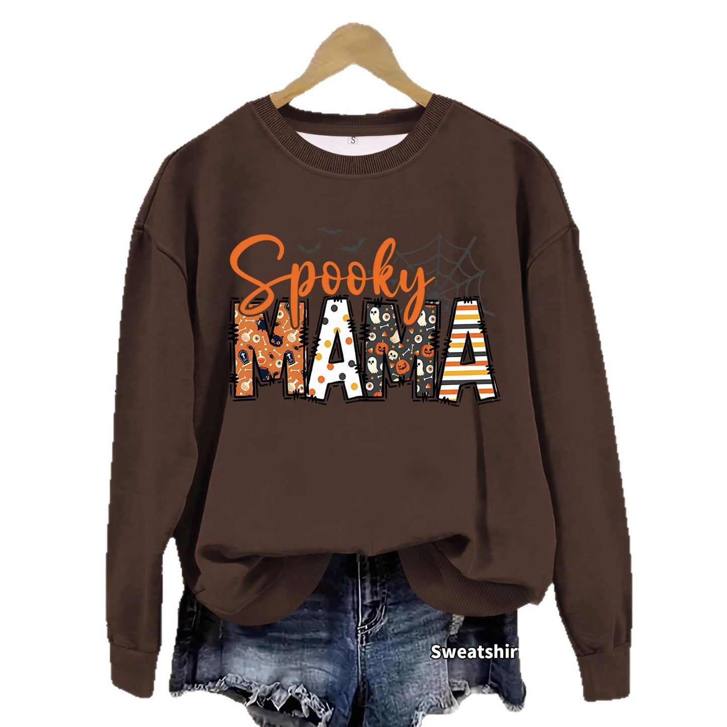 Halloween horror element printed loose hoodie