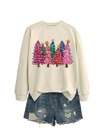 Seven Pink Christmas Trees Autumn/Winter Round Neck Hoodie