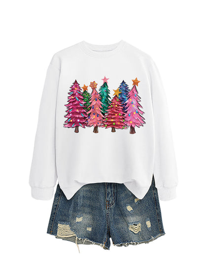 Seven Pink Christmas Trees Autumn/Winter Round Neck Hoodie