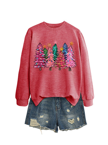 Seven Pink Christmas Trees Autumn/Winter Round Neck Hoodie