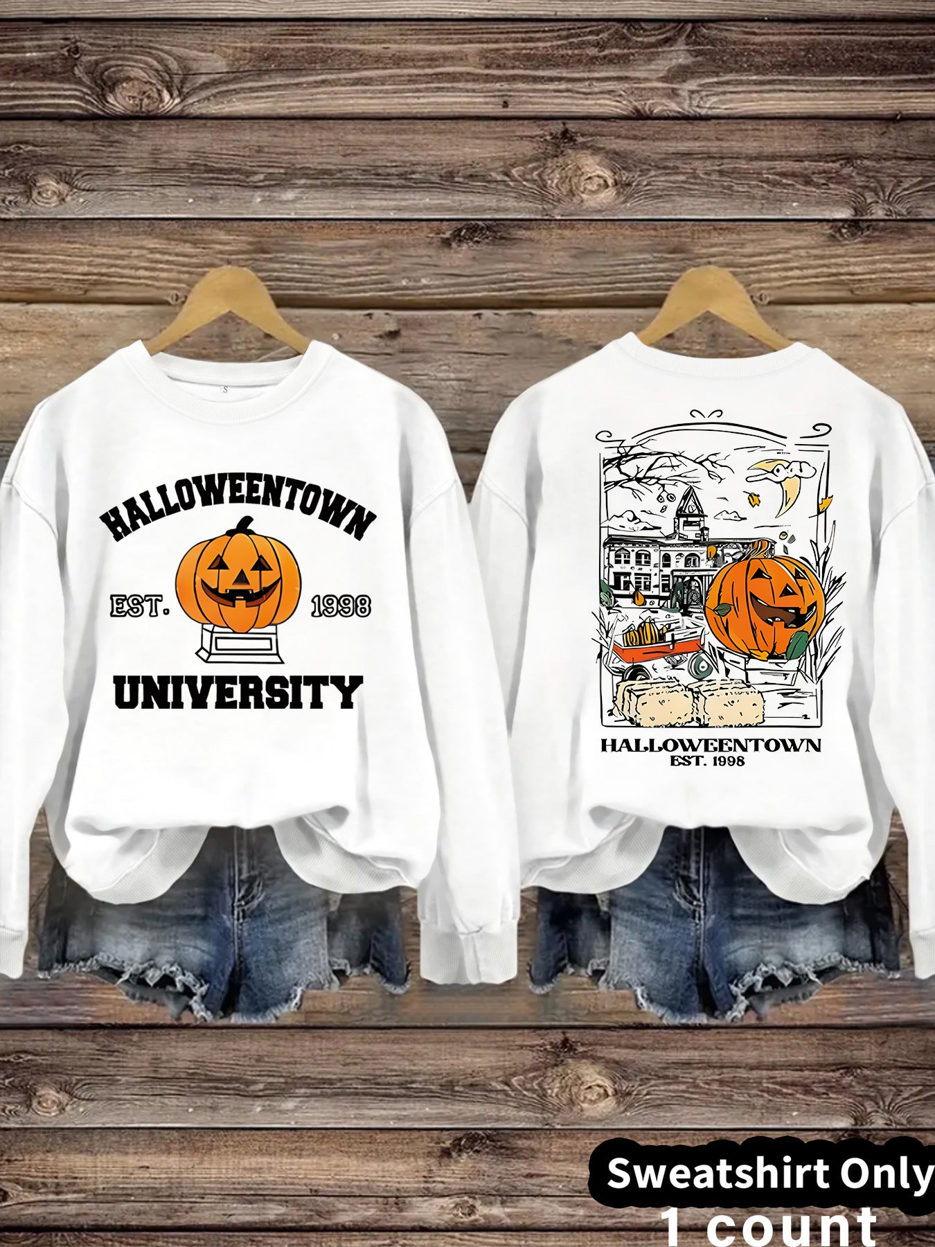 Long sleeved sweatshirt with Halloween pumpkin pattern sweatshirt