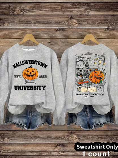 Long sleeved sweatshirt with Halloween pumpkin pattern sweatshirt