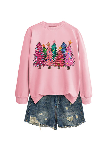 Seven Pink Christmas Trees Autumn/Winter Round Neck Hoodie