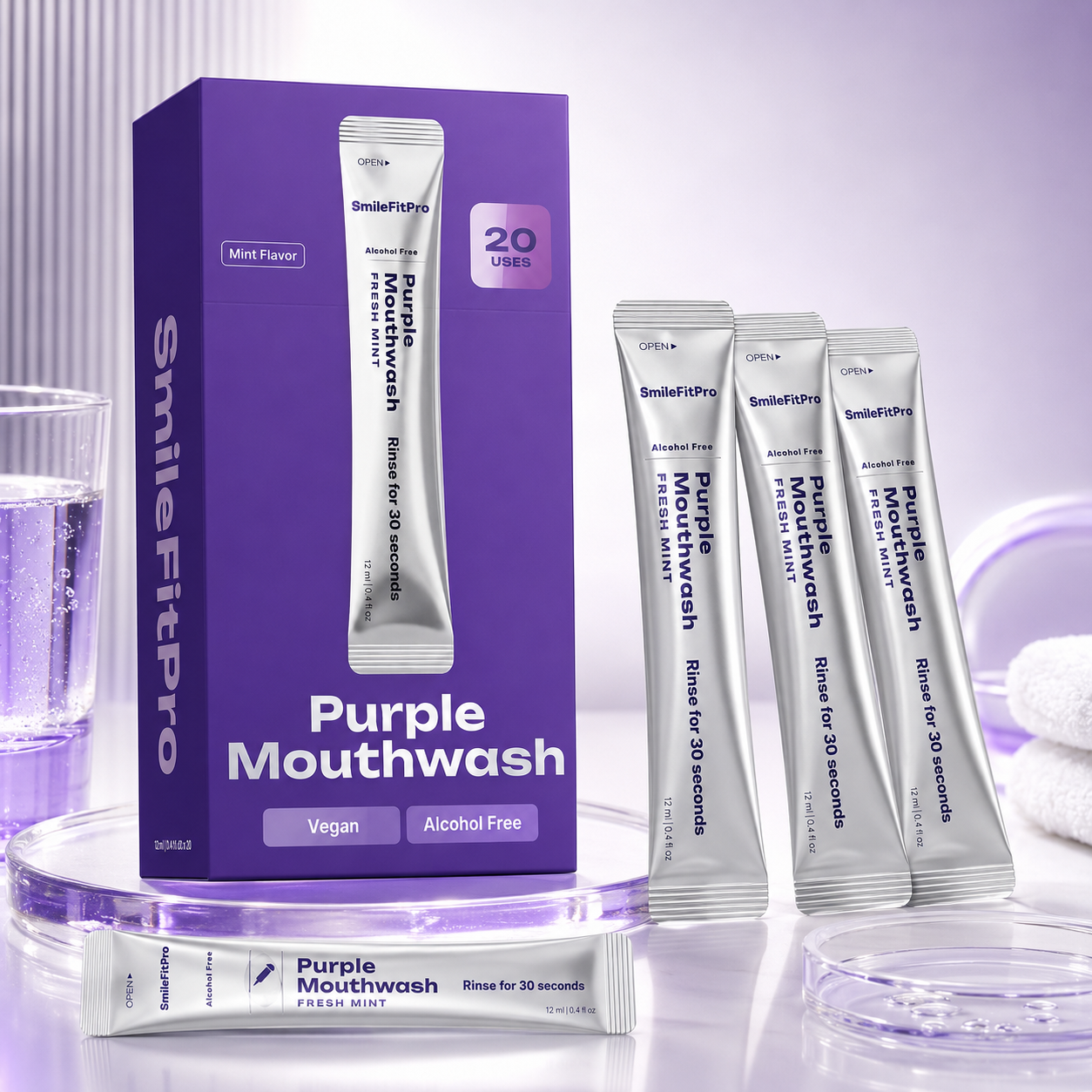 Purple Mouthwash - Sachets 10 Pack - Peroxide-Free - Alcohol Free - Vegan Mint