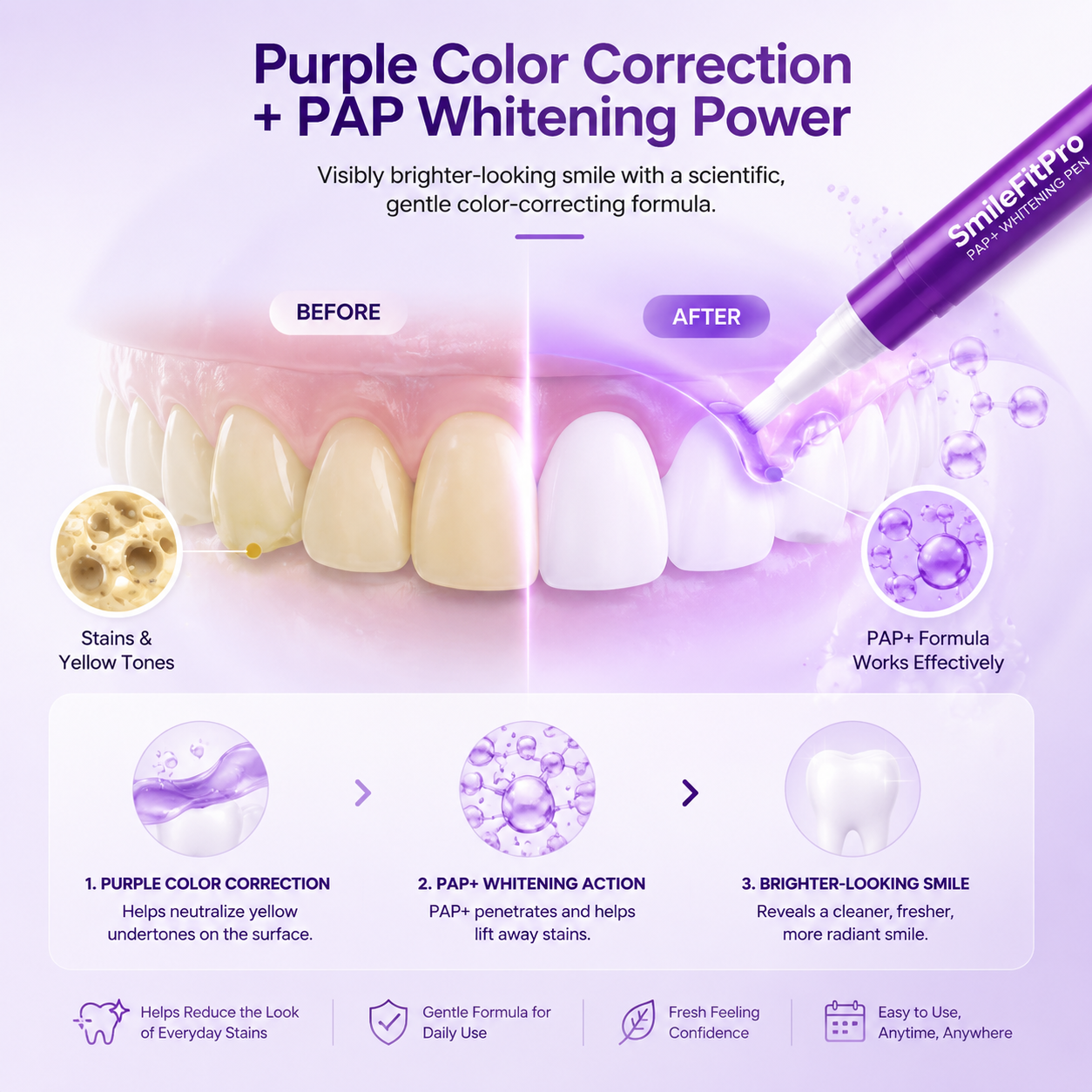 🦷 SmileFitPro PAP+ Purple Teeth Whitening Pen 💜