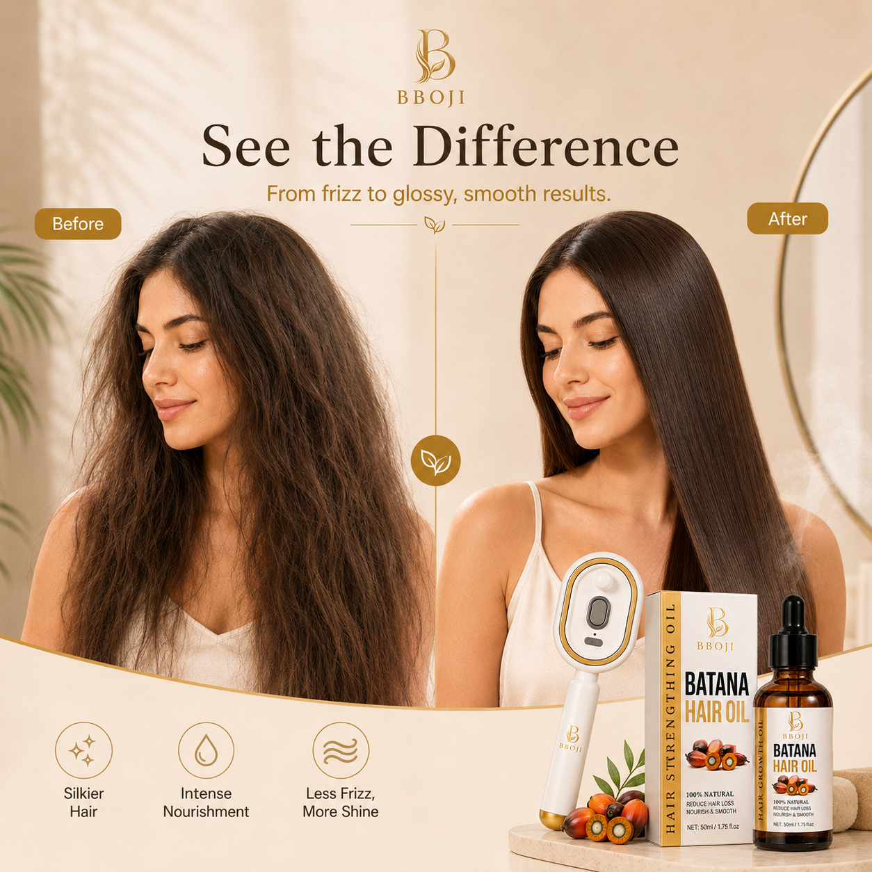 🔥Batana Oil Hair Treatment for Dry, Frizzy & Damaged Hair – Deep Nourishing Fortifying Hair Care Serum 💇‍♀️✨