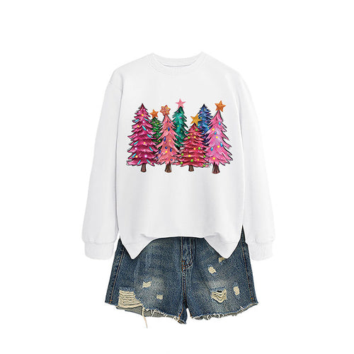 Seven Pink Christmas Trees Autumn/Winter Round Neck Hoodie