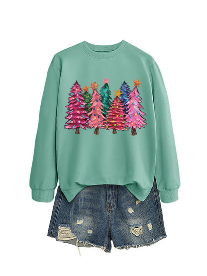 Seven Pink Christmas Trees Autumn/Winter Round Neck Hoodie